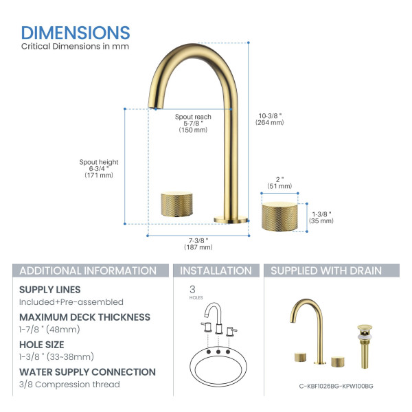 KIBI KBF1026BG Circular X 8" Bathroom Sink Widespread Faucet with Drain Assembly