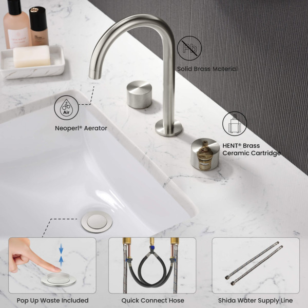 KIBI KBF1026BN Circular X 8" Bathroom Sink Widespread Faucet with Drain Assembly
