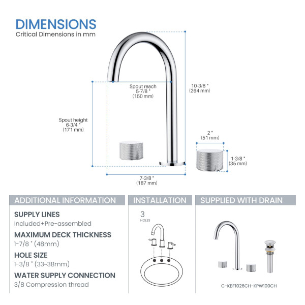 KIBI KBF1026CH Circular X 8" Bathroom Sink Widespread Faucet with Drain Assembly