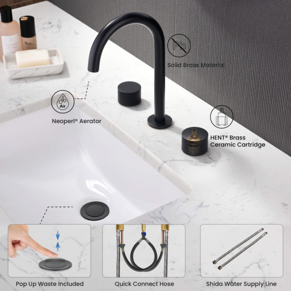 KIBI KBF1026MB Circular X 8" Bathroom Sink Widespread Faucet with Drain Assembly