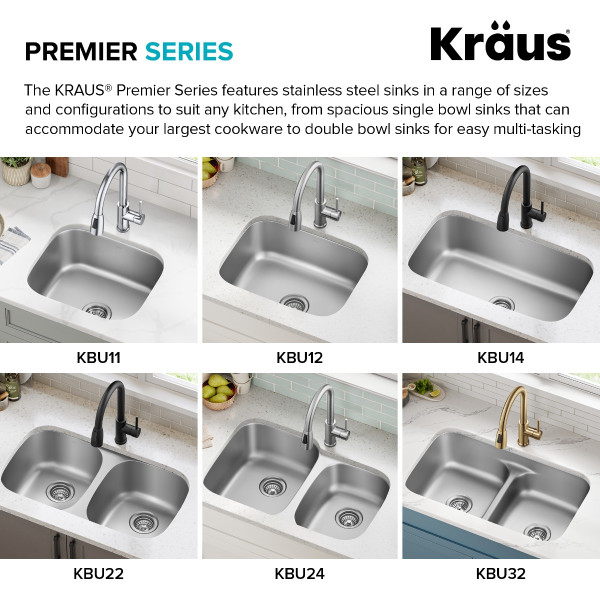 Kraus KBU11 Premier 20” Undermount Single Bowl 18-Gauge Stainless Steel Kitchen Sink