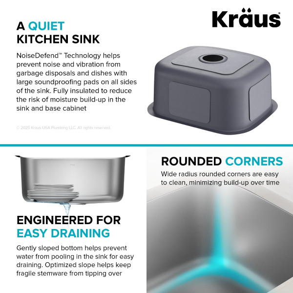 Kraus KBU11 Premier 20” Undermount Single Bowl 18-Gauge Stainless Steel Kitchen Sink