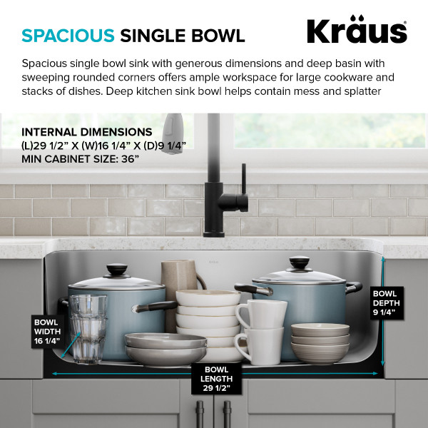 Kraus KBU14 31 1/2” Undermount Single Bowl 18-Gauge Stainless Steel Kitchen Sink