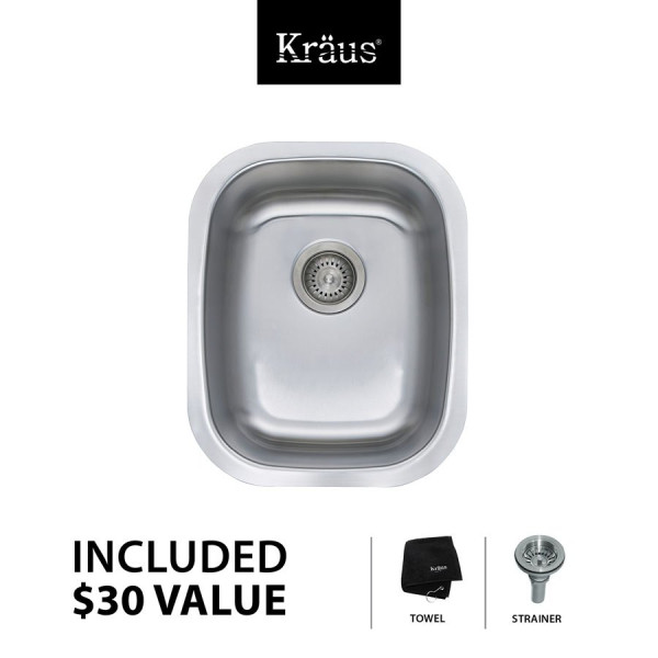Kraus KBU16 18 inch Undermount Single Bowl Stainless Steel Kitchen Sink