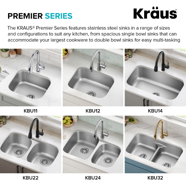 Kraus KBU22 32” Undermount Double Bowl 18-Gauge Stainless Steel Kitchen Sink