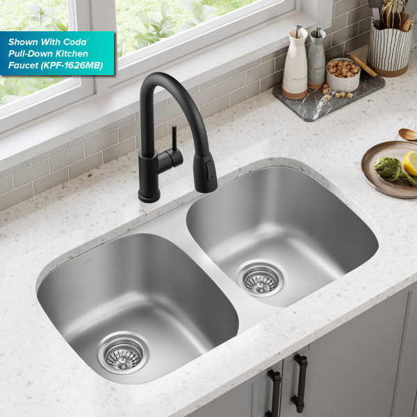 Kraus KBU22 32” Undermount Double Bowl 18-Gauge Stainless Steel Kitchen Sink