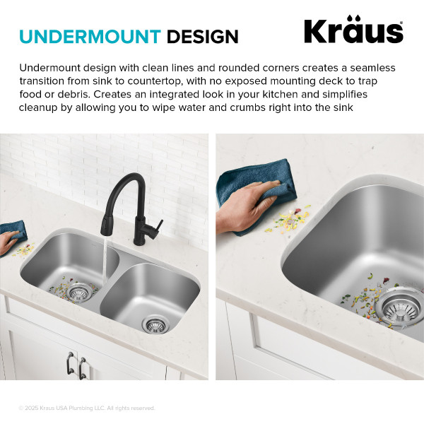 Kraus KBU22 32” Undermount Double Bowl 18-Gauge Stainless Steel Kitchen Sink