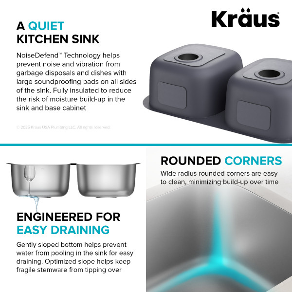 Kraus KBU22 32” Undermount Double Bowl 18-Gauge Stainless Steel Kitchen Sink