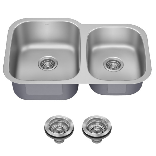 Kraus KBU24 32” Undermount 60/40 Double Bowl 18-Gauge Stainless Steel Kitchen Sink