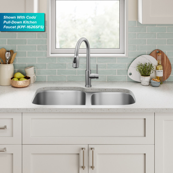 Kraus KBU24 32” Undermount 60/40 Double Bowl 18-Gauge Stainless Steel Kitchen Sink