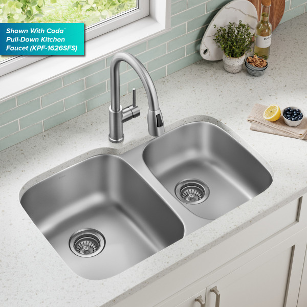 Kraus KBU24 32” Undermount 60/40 Double Bowl 18-Gauge Stainless Steel Kitchen Sink