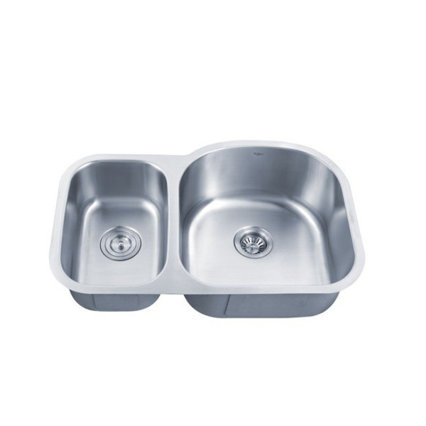 Kraus KBU-25 32'' Undermount 65/35 Double Bowl 16G Stainless Steel Kitchen Sink
