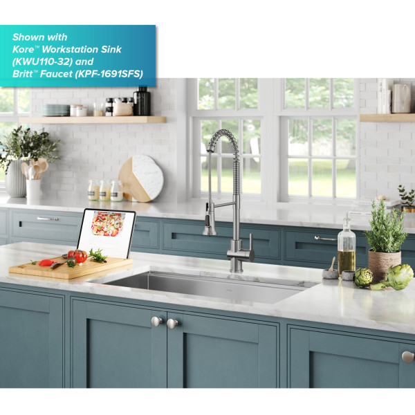 Kraus KCBT-WS103BB Solid Bamboo Cutting Board with Mobile Device Holder