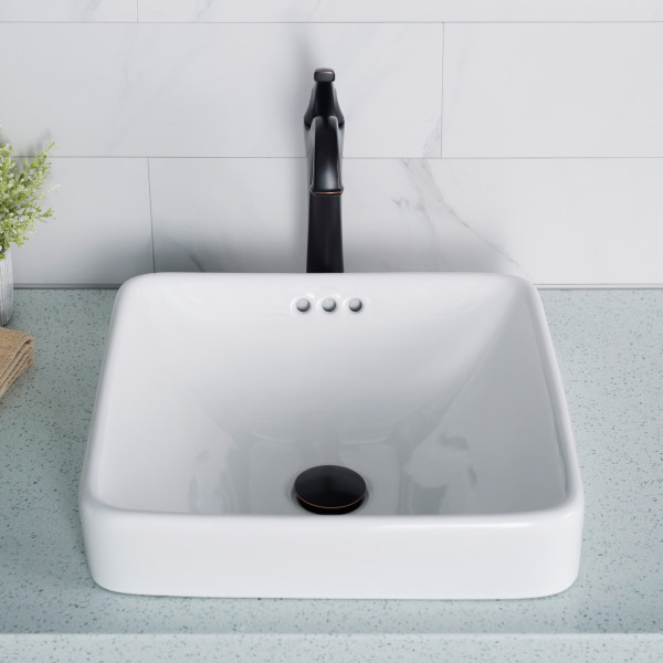 Kraus KCR-281 Elavo™ Square Semi-Recessed Vessel White Porcelain Ceramic 