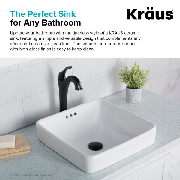 Kraus KCR-281 Elavo™ Square Semi-Recessed Vessel White Porcelain Ceramic 