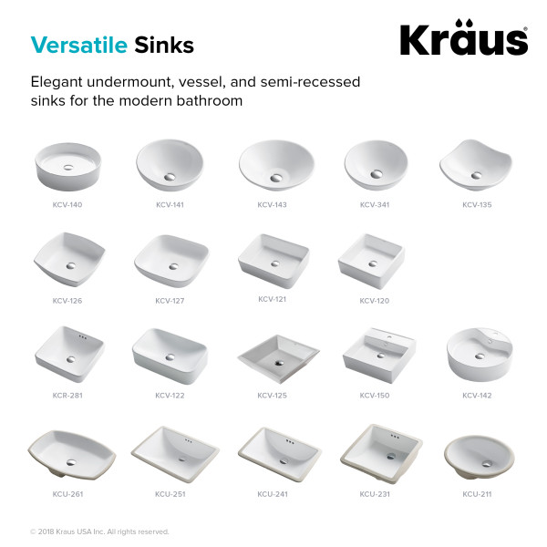 Kraus KCR-281 Elavo™ Square Semi-Recessed Vessel White Porcelain Ceramic 