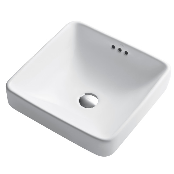 Kraus KCR-281 Elavo™ Square Semi-Recessed Vessel White Porcelain Ceramic 