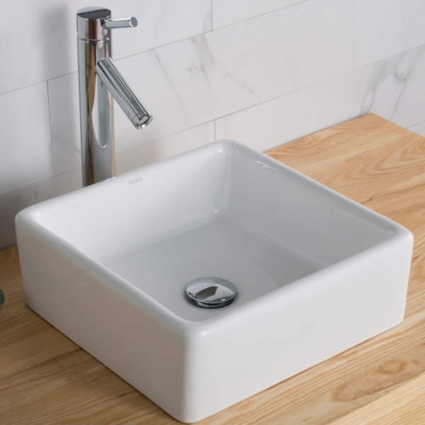 Kraus KCV-120 15'' Squared Bathroom Ceramic Vessel Sink
