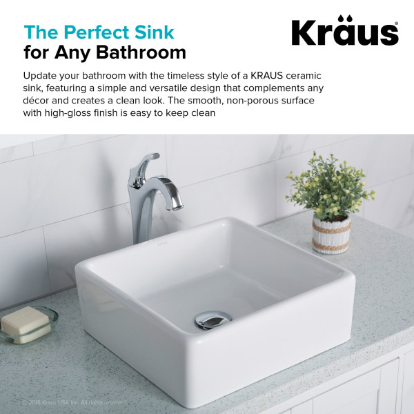Kraus KCV-120 15'' Squared Bathroom Ceramic Vessel Sink