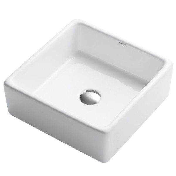 Kraus KCV-120 15'' Squared Bathroom Ceramic Vessel Sink