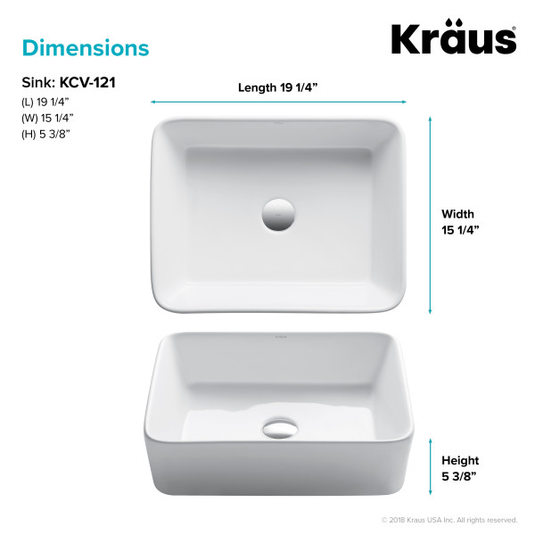 Kraus KCV-121 18'' Rectangular Bathroom Ceramic Vessel
