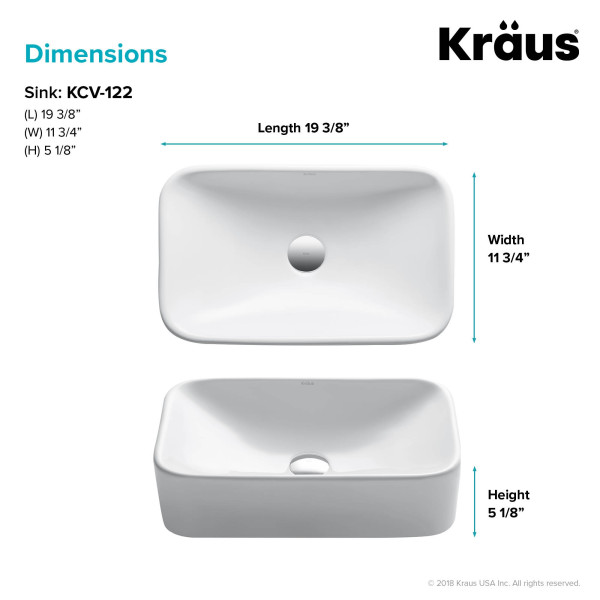 Kraus KCV-122 19'' Rectangular Above Counter Vessel