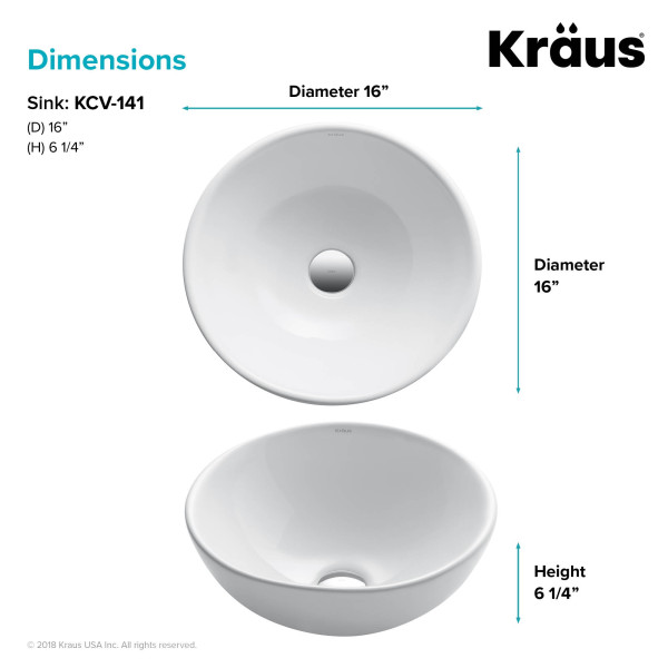 Kraus KCV-141 16''. Above Counter Stain Resistant Sink