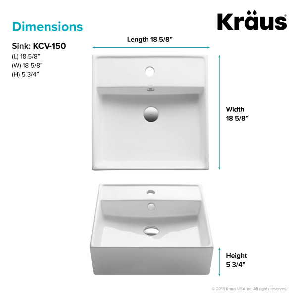 Kraus KCV-150 19'' Smooth Above Counter Sink + Overflow