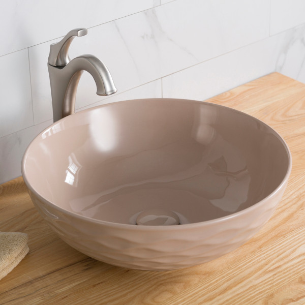 Kraus KCV-200GBE Viva™ Round Beige Porcelain Ceramic Vessel Bathroom Sink