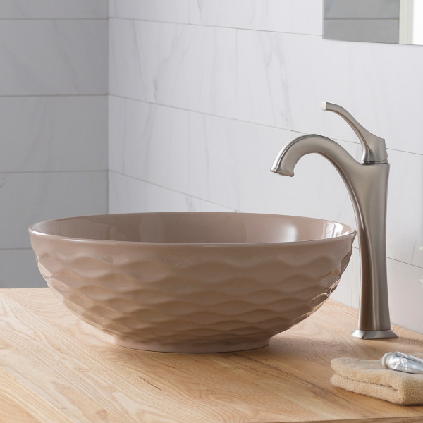 Kraus KCV-200GBE Viva™ Round Beige Porcelain Ceramic Vessel Bathroom Sink