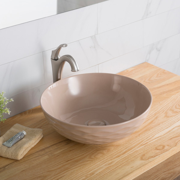 Kraus KCV-200GBE Viva™ Round Beige Porcelain Ceramic Vessel Bathroom Sink