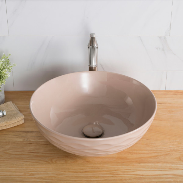 Kraus KCV-200GBE Viva™ Round Beige Porcelain Ceramic Vessel Bathroom Sink