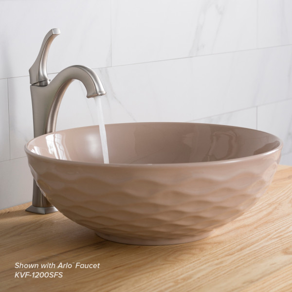 Kraus KCV-200GBE Viva™ Round Beige Porcelain Ceramic Vessel Bathroom Sink