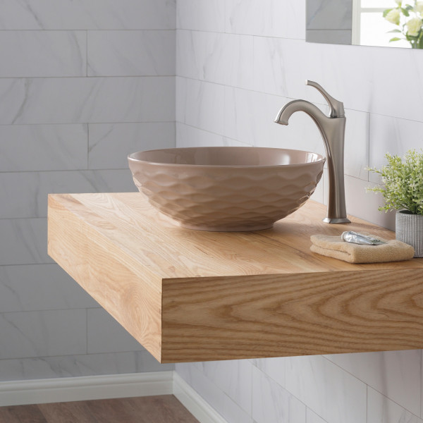 Kraus KCV-200GBE Viva™ Round Beige Porcelain Ceramic Vessel Bathroom Sink