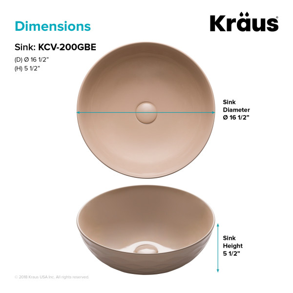 Kraus KCV-200GBE Viva™ Round Beige Porcelain Ceramic Vessel Bathroom Sink