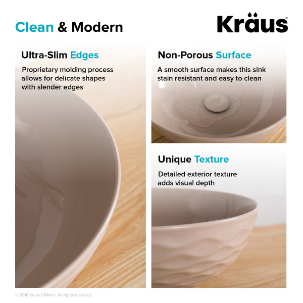 Kraus KCV-200GBE Viva™ Round Beige Porcelain Ceramic Vessel Bathroom Sink