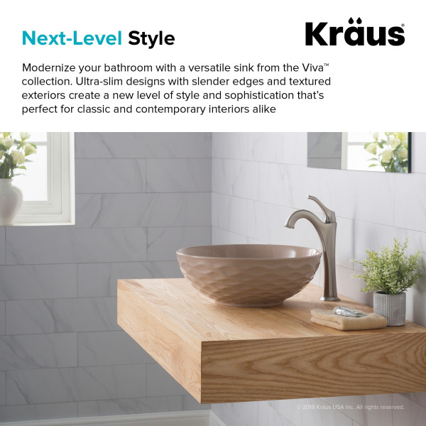 Kraus KCV-200GBE Viva™ Round Beige Porcelain Ceramic Vessel Bathroom Sink