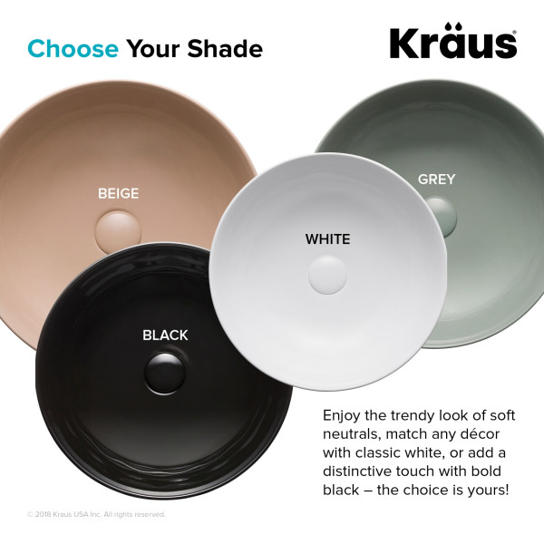 Kraus KCV-200GBE Viva™ Round Beige Porcelain Ceramic Vessel Bathroom Sink