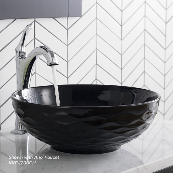Kraus KCV-200GBL Viva™ Round Black Porcelain Ceramic Vessel Bathroom Sink