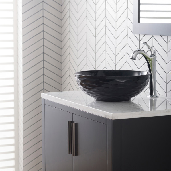 Kraus KCV-200GBL Viva™ Round Black Porcelain Ceramic Vessel Bathroom Sink