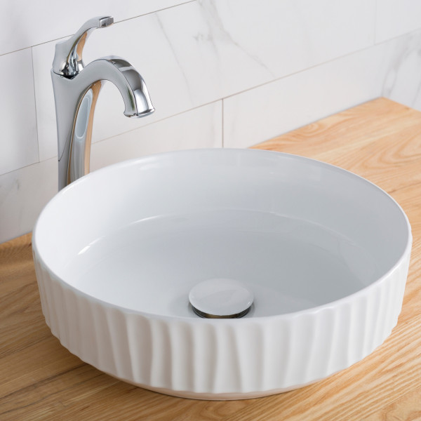 Kraus KCV-201GWH Viva™ Round White Porcelain Ceramic Vessel Bathroom Sink