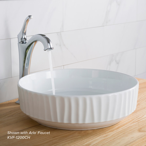 Kraus KCV-201GWH Viva™ Round White Porcelain Ceramic Vessel Bathroom Sink