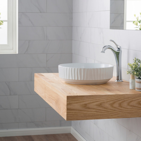 Kraus KCV-201GWH Viva™ Round White Porcelain Ceramic Vessel Bathroom Sink