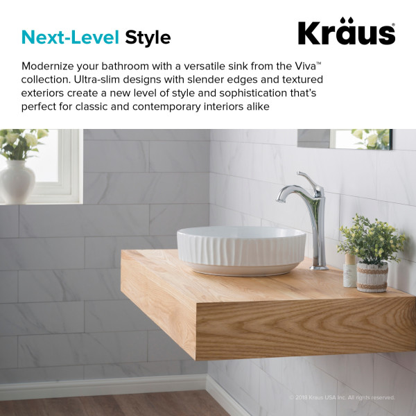 Kraus KCV-201GWH Viva™ Round White Porcelain Ceramic Vessel Bathroom Sink