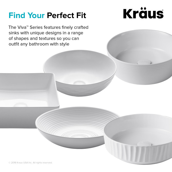 Kraus KCV-201GWH Viva™ Round White Porcelain Ceramic Vessel Bathroom Sink