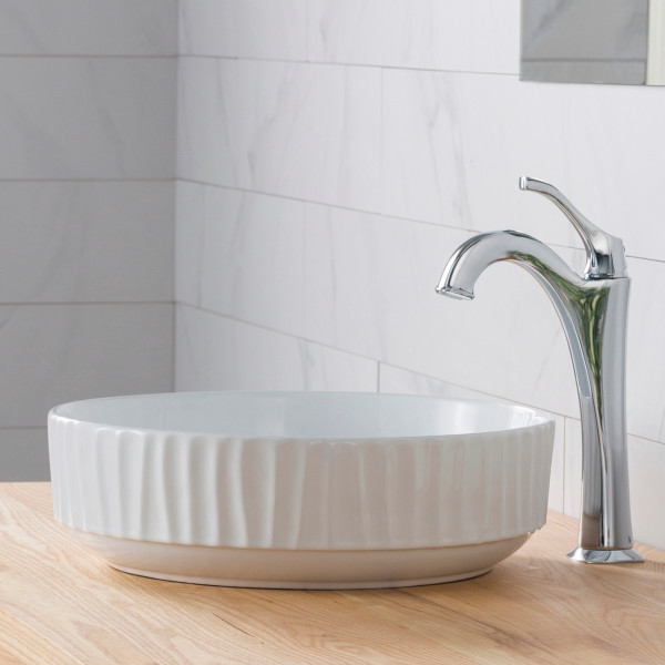 Kraus KCV-201GWH Viva™ Round White Porcelain Ceramic Vessel Bathroom Sink