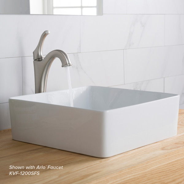 Kraus KCV-202GWH Viva™ Square White Porcelain Ceramic Vessel Bathroom Sink