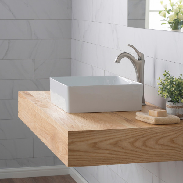 Kraus KCV-202GWH Viva™ Square White Porcelain Ceramic Vessel Bathroom Sink