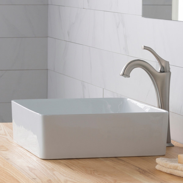 Kraus KCV-202GWH Viva™ Square White Porcelain Ceramic Vessel Bathroom Sink
