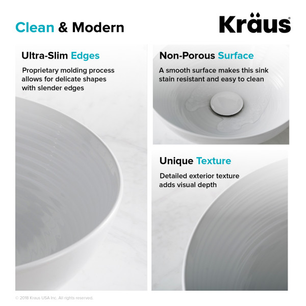 Kraus KCV-204GWH KRAUS Viva™ Round White Porcelain Ceramic Vessel Sink